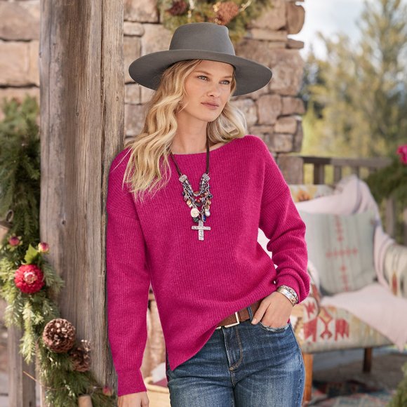 NWT Sundance Jovie Cashmere Puff Sleeve Cashmere Vibrant Pink Size M - Picture 7 of 7